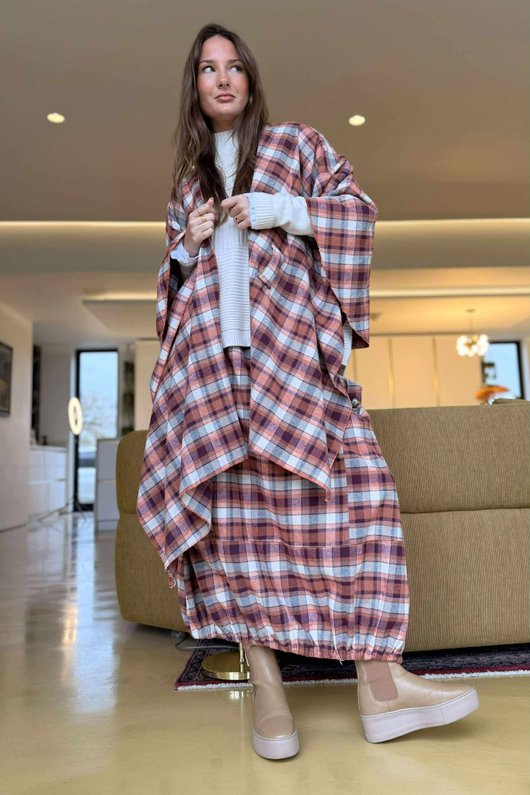 Roberta Plaid Brushed Cotton Drape Cape Amber